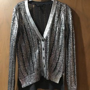 BCBG MAXAZRIA Metallic silver cardigan